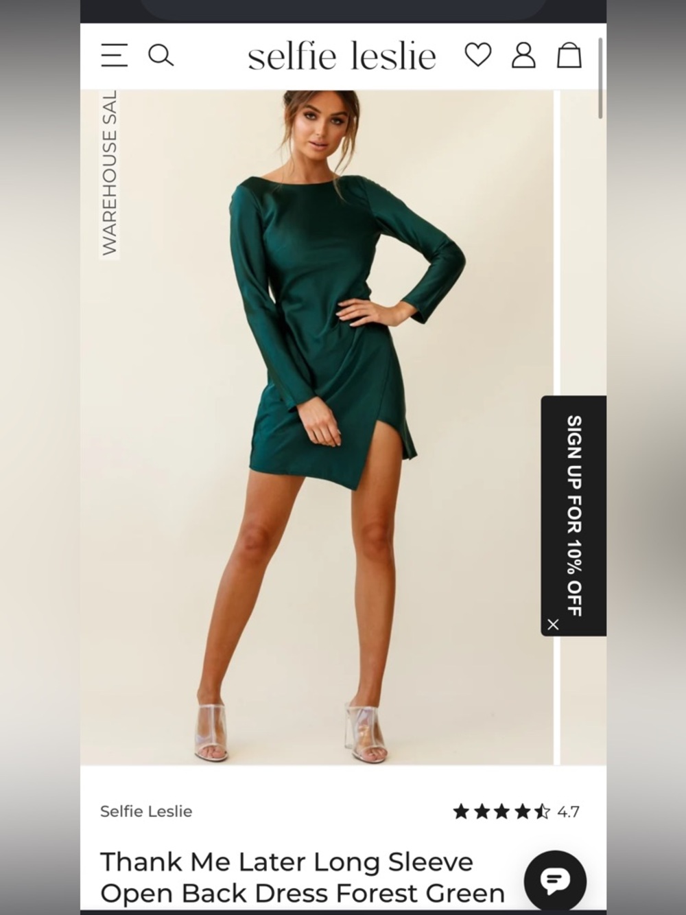 Selfie Leslie Thank Me Later Forest Green Open Back Mini Dress Size M